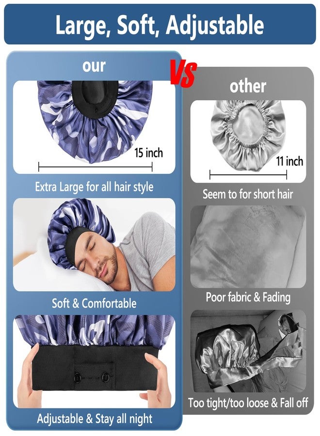 WINSTECK Satin Bonnets for Men Women, Hair Bonnet for Sleeping wih Adjustable & Soft Elastic Band, Large Silk Sleep Bonnet for Curly Hair Braids Stay on All Night (OceanCamo) - Image 4